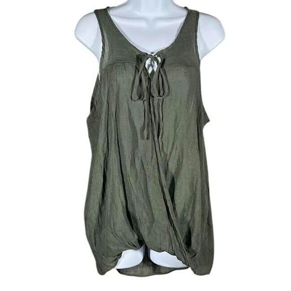 Fashion Nova Tops - Fashion Nova Blouse Women's Sz L Olive Green Hi-Lo Hem Tank Top Lightweight